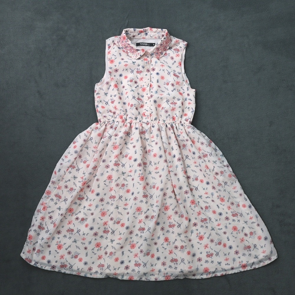 George Floral Sleeveless Dress Girls 10 Pink Excellent Sequin Collar GRS84016G